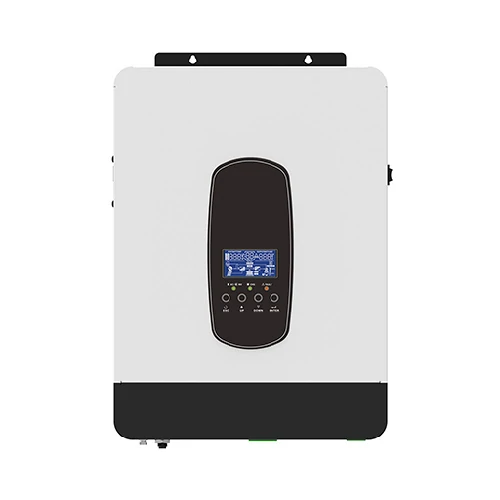 FSEbattery white and black 5kW off-grid solar inverter model 080100 with blue LCD display showing system data, function buttons, and modern interface for solar power systems.