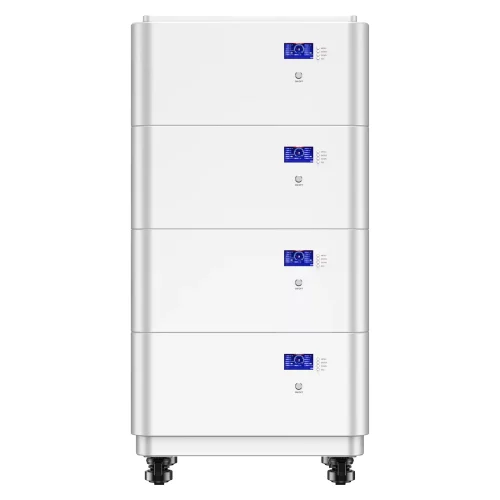 51.2V 100Ah all-in-one home ESS with stacked LiFePO4 battery modules and LCD displays