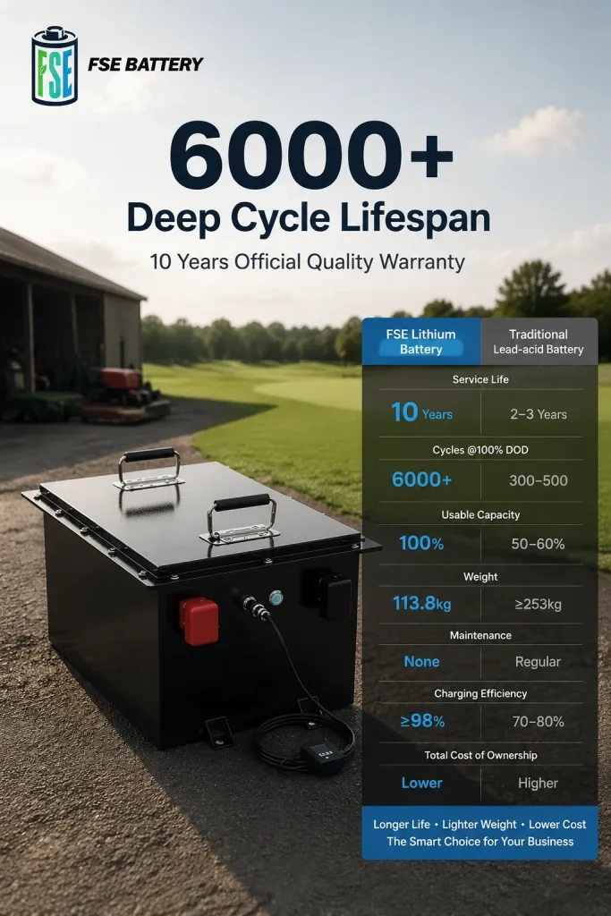 72V 200Ah golf cart battery comparison with traditional lead-acid batteries for cycle life, weight, maintenance and efficiency