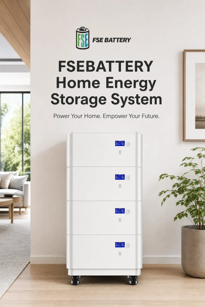 FSEBATTERY 51.2V 100Ah all-in-one home energy storage system in a modern residential interior