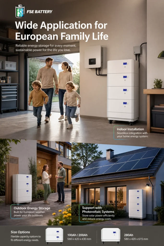 FSEBATTERY 51.2V home energy storage system for indoor, outdoor and residential solar power applications