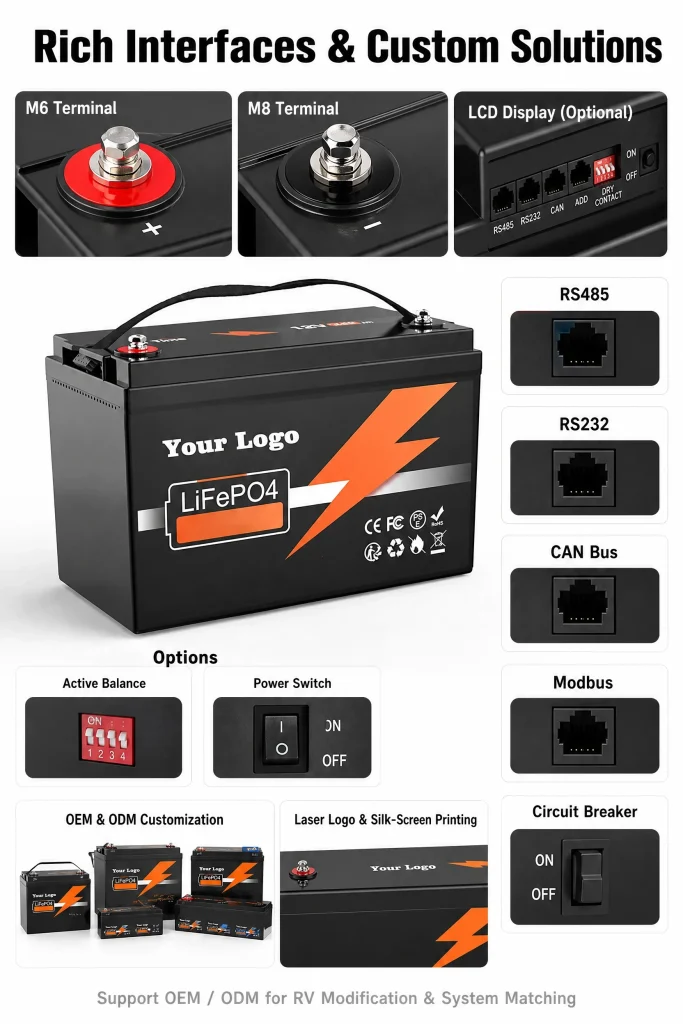 FSEBATTERY 12V 80Ah Car Starter Lithium Battery interface and customization overview